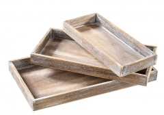 Holztablett rechteckig 3er-Set – natur & dekorativ
