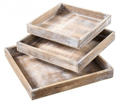 Holztablett quadratisch 3er-Set – natur & dekorativ