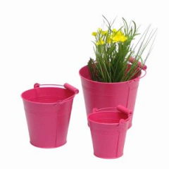 Metall Eimer pink, 2 Größen, Deko & Pflanzgefäß Garten