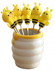 Silikonbienen mit Gabeln im Honigglas – 6er Set