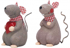 Keramikmaus Set grau – Deko mit Herz & Blume
