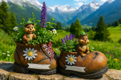 Dekorative Pflanzschuhe aus Polyresin mit Murmeltier-Figur