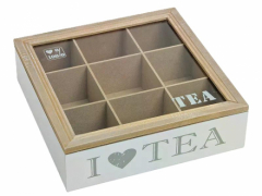 Teebox mit 9 Fächern, 24x7x24 cm Aufschrift „I love Tea&quote;