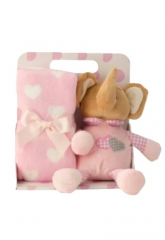 Süßer Plüsch Elefant mit Babyfleecedecke (90x75 cm) in Rosa