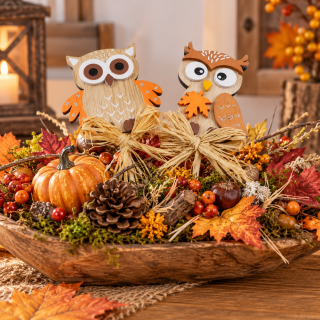 Holzstecker Eule 2er Set | Herbstdeko für Blumen & Tisch