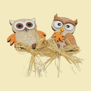 Holzstecker Eule 2er Set | Herbstdeko für Blumen & Tisch