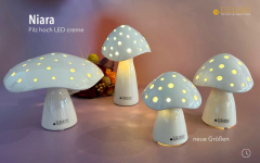 Pilz aus Keramik Tiziano Design mit LED-Beleuchtung