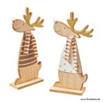 Holz Rentier White Nose – Winterdeko in Weiß & Braun
