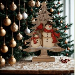 Dekobaum aus Holz – 38 cm mit Schneemännern