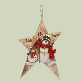 Stern Anhänger – Holzdeko 35 cm mit Schneemann