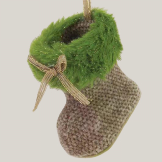 Kleiner Stiefel mit grünem Plüschbesatz – 7 cm Deko