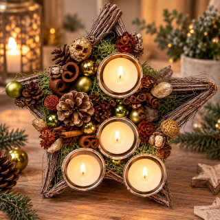Stern Weihnachtsgesteck – Adventskerzen Deko 36x14 cm