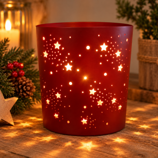 Weihnachtslicht Keramik 17,5 x 21 cm, Bordeaux-Rot