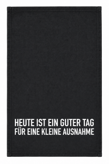 Geschirrtuch „Ausnahme-Tag“ – Handbedruckt, grau, 100 % Baumwolle