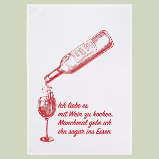 Geschirrtuch „wine & dine“ – Weiß, roter Druck, 100 % Baumwolle