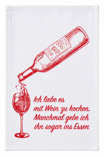 Geschirrtuch „wine & dine“ – Weiß, roter Druck, 100 % Baumwolle