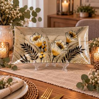 Glasplatte mit Wiesenblumen