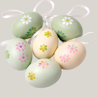 Plastikeier zum Aufhängen – frühlingshaftes 6er Set