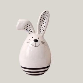 Keramik Hase schwarz weiß 19x8 cm elegant und fröhlich