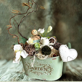 Zinkschale Garden als Osterdeko in Altrosa & Grün