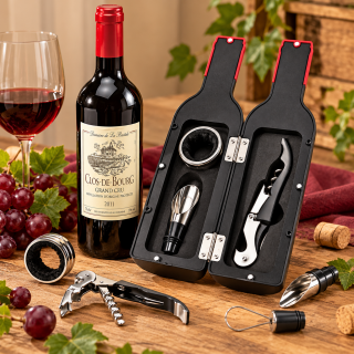 Wein Geschenkset in Flaschenform – 4-teiliges Set
