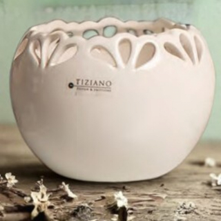 Tiziano Home Design Kübel Viarella aus Keramik in Creme.