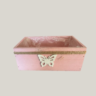 Holzkiste rechteckig mit Seil & Schmetterling – 22 cm × 12,5 cm