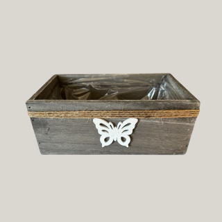 Holzkiste rechteckig mit Seil & Schmetterling – 22 cm × 12,5 cm