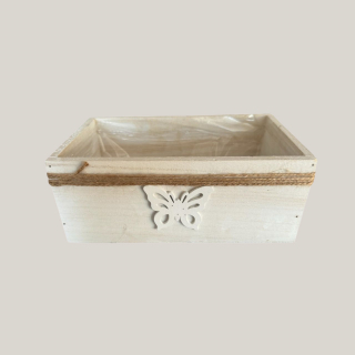 Holzkiste rechteckig mit Seil & Schmetterling – 22 cm × 12,5 cm