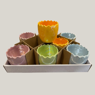 Keramik-Ei zum Pflanzen – 10 × 10 × 9,5 cm in Blau, Rosa, Grün oder Gelb