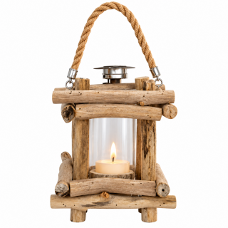Holzlaterne aus Schwemmholz 17x17x21 cm mit Glaseinsatz