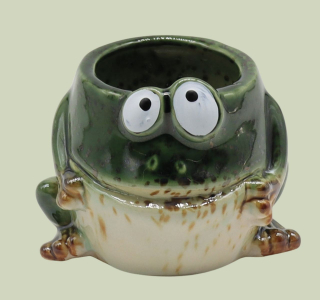 Frosch Übertopf Steingut 9 cm – Pflanztopf Deko