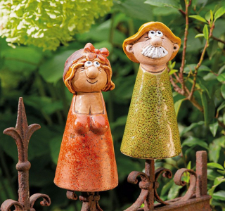 Zaunfigur Hilde & Hans Keramik 20 cm – lustige Gartendeko