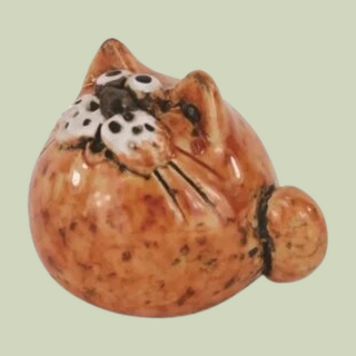Keramik Katze Orange Belly | Handgefertigte Dekofigur