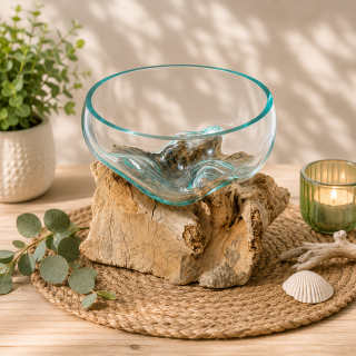 Teakholz Wurzel mit Glasschale Ø 12 cm | Unikat