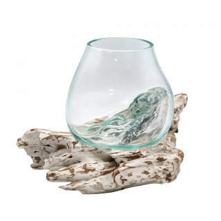 Teakholz Wurzel mit Glasschale Ø 12 cm | Unikat