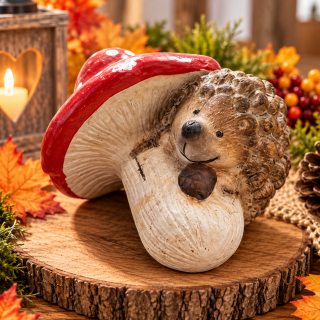 Igel aus Keramik – niedliche Herbstdeko im Pilz