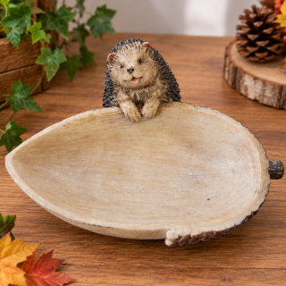 Vogel und Igeltränke Mini – Eichel mit Igel aus Polyresin