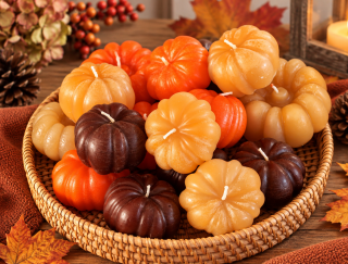 Handgefertigte Kürbiskerze – Herbstkerze in verschiedenen Farben & Größen