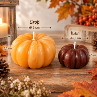 Handgefertigte Kürbiskerze – Herbstkerze in verschiedenen Farben & Größen