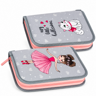 Federmappe Ballerina – grau-rosa, 2-fach, komplett
