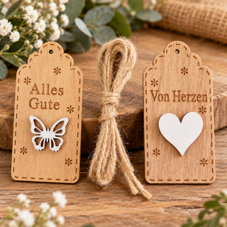 Holzanhänger 4er Pack – Von Herzen oder Alles Gute