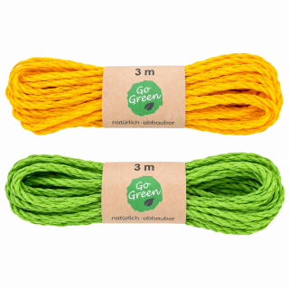 Kordel 2 mm x 3 m in Gelb oder Grün für DIY-Ideen.