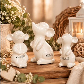 Tiziano Deko Maus Topo mit Mütze – Creme – 10, 12 oder 14 cm
