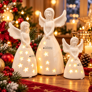 Tiziano LED Engel Farina mit Timer – Creme – 14 oder 18 cm