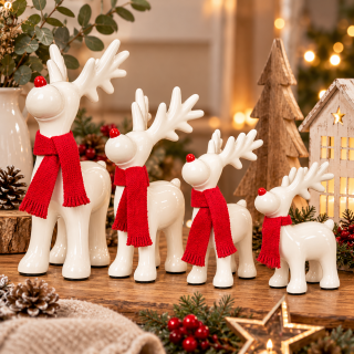 Tiziano Rentier Rudolph creme/rot mit Schal – 16, 21, 26 oder 32 cm