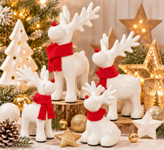 Tiziano Rentier Rudolph creme/rot mit Schal – 16, 21, 26 oder 32 cm