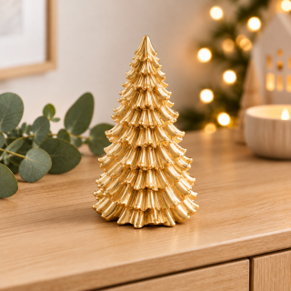 Handgefertigter Tannenbaum aus Gips – 9 cm – Weihnachtsdeko in Weiß oder Gold