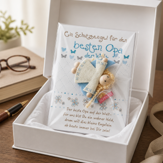 Schutzengel mit Grußkarte ca. 7 cm – Geburt, Papa, Opa oder Freundschaft – Geschenkidee