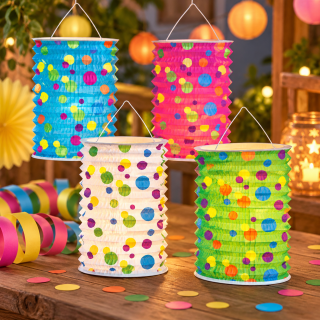 Bunte Zuglaterne 16 cm mit Punkten – Laterne für Kinder & Laternenumzug